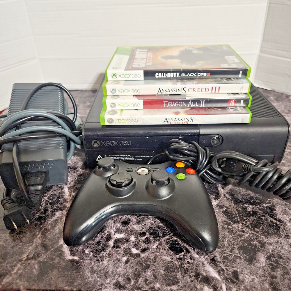 Microsoft Xbox 360 E Console Bundle Tested w/ 4 Games Controller HDMI No HDD