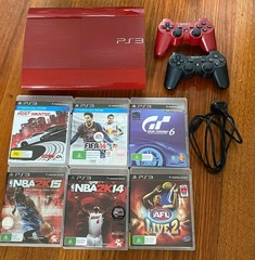 PlayStation 3 Red Super Slim Console CECH-4202A 12GB with 6 games & 2 controller