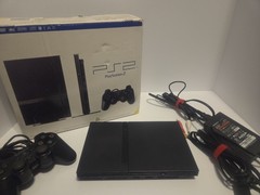 Sony PlayStation 2 Slim Charcoal Black NTSC-U/C Console w/ Controllers, Box