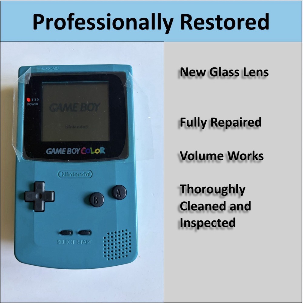 PROFESSIONALLY RESTORED Game Boy COLOR (Teal) Console Handheld NEW LENS