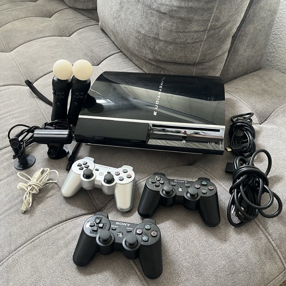 PS3 Fat Backwards Compatible Bundle: 3 Controllers, 2 Move, PS Eye – Tested