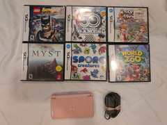 Nintendo DS Coral Pink Handheld with Charger 6 Games TESTED
