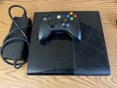Microsoft Xbox 360 E System Black Gaming Console Controller And Adapter.