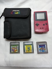 Nintendo Game Boy Color CGB-001 Pink Berry Works Plus 3 Games And Bag. Mario