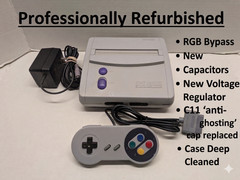 SNES JR – RGB Bypass, S-Video, New Caps, Regulator, C11 Cap, LED. Good Shape.