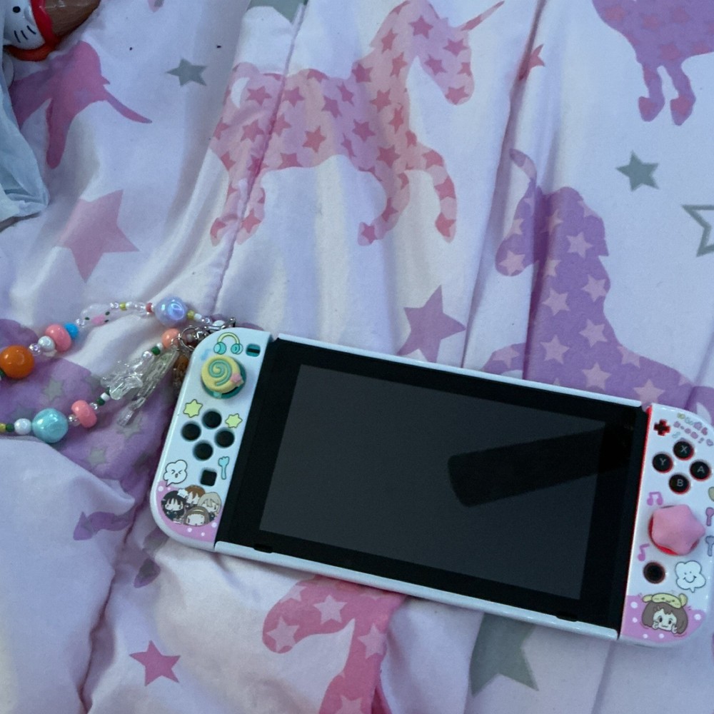 Nintendo Switch Handheld with Custom Skin & Cute Character Decals, Multicolor