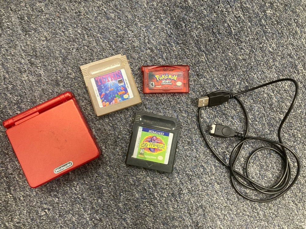 Nintendo Game Boy Advance (GBA) SP System Flame Red W/ Pokémon Ruby & More