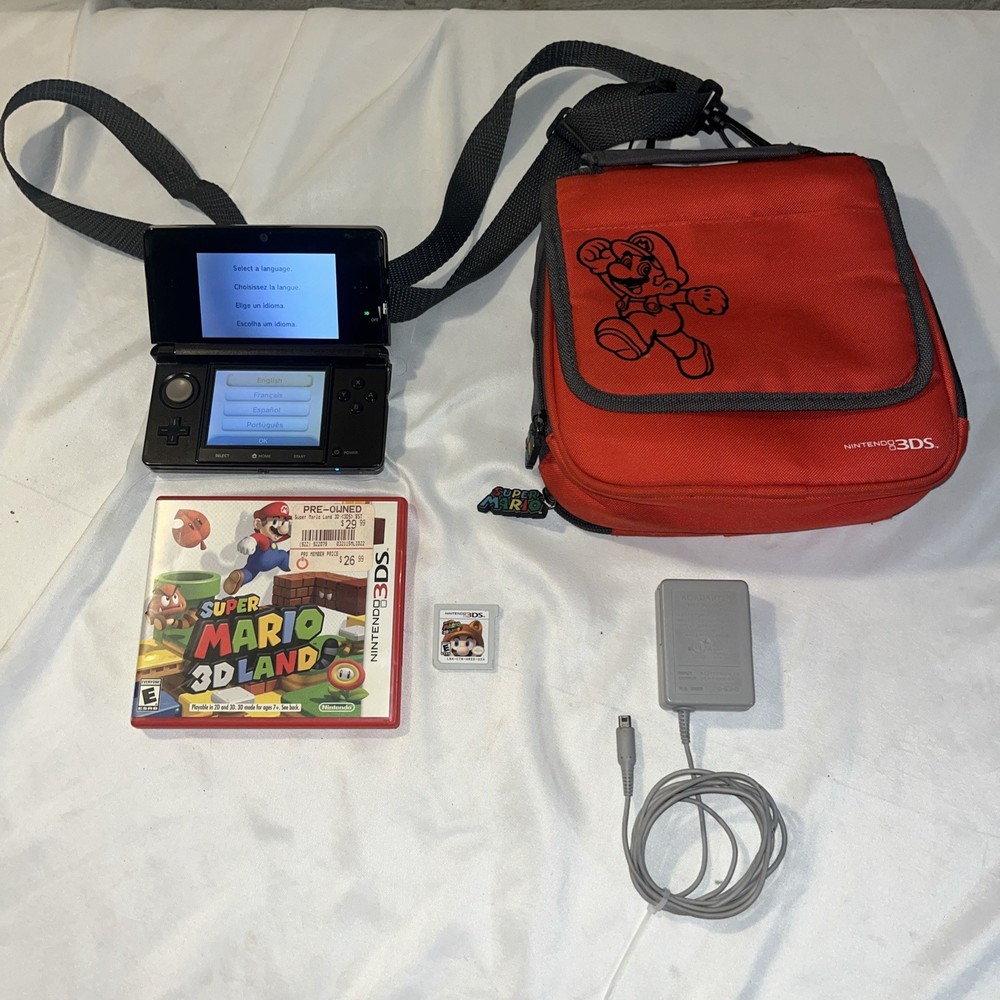 Nintendo 3DS System CTR-001 Charger Super Mario 3D Land Mario Bag Factory Reset