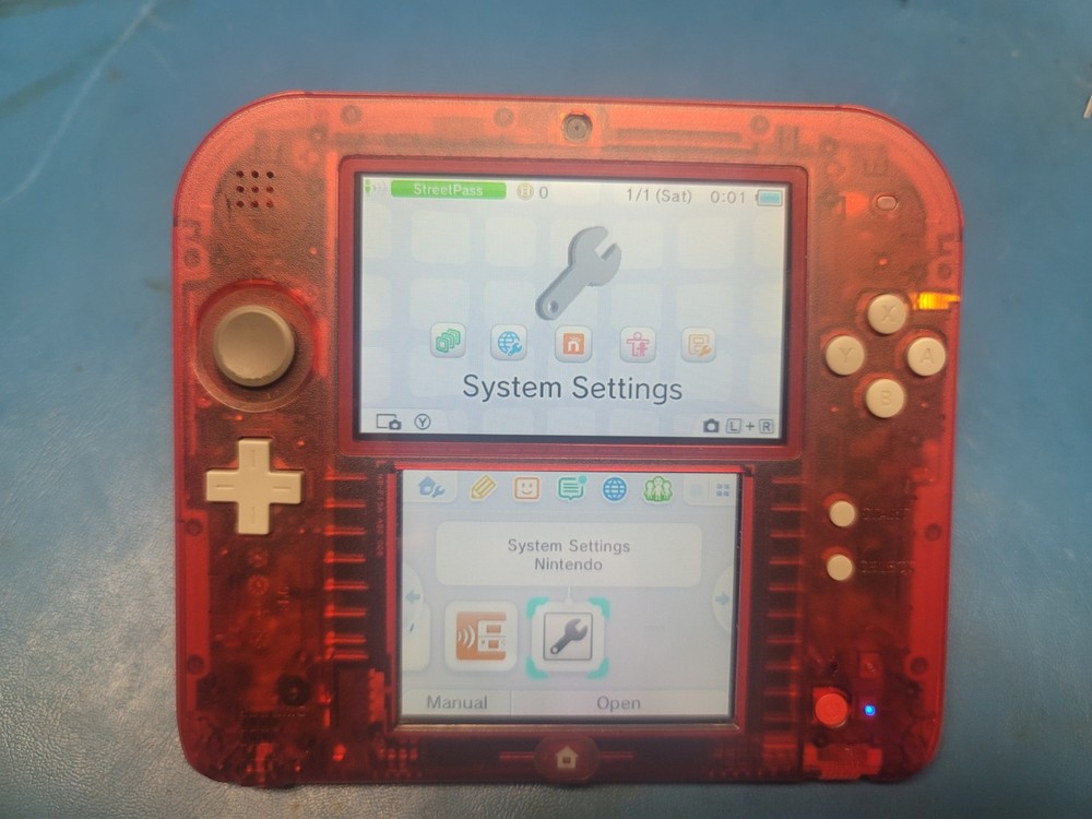 Nintendo 2DS Handheld System Transparent Red With Oem Stylus, Minor Bright Spot.