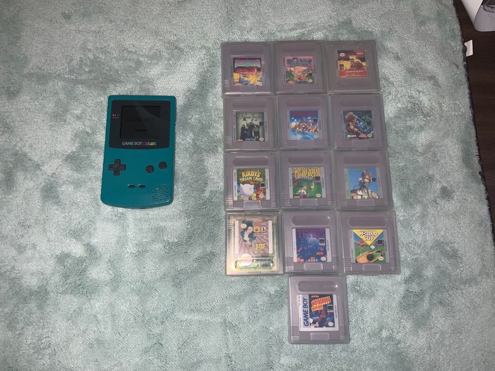 Nintendo Game Boy Color Console Bundle Teal/Blue W/13 Games, N64, GameCube.