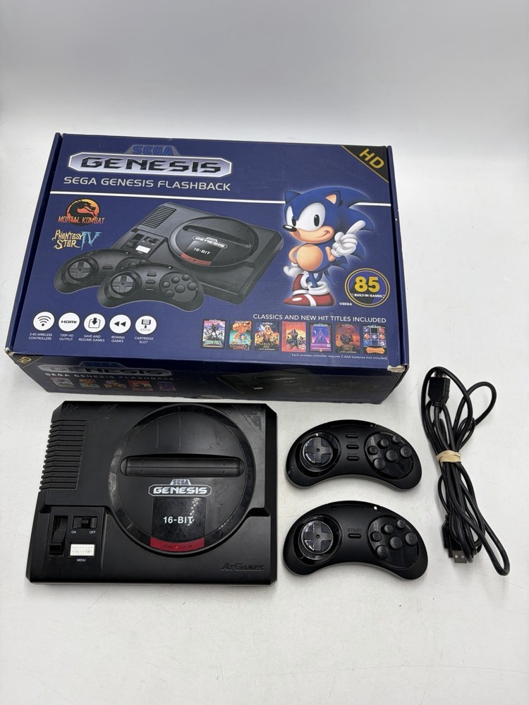 AtGames Sega Genesis Flashback HDMI Pre-Loaded Games CIB W/ Controllers Tested