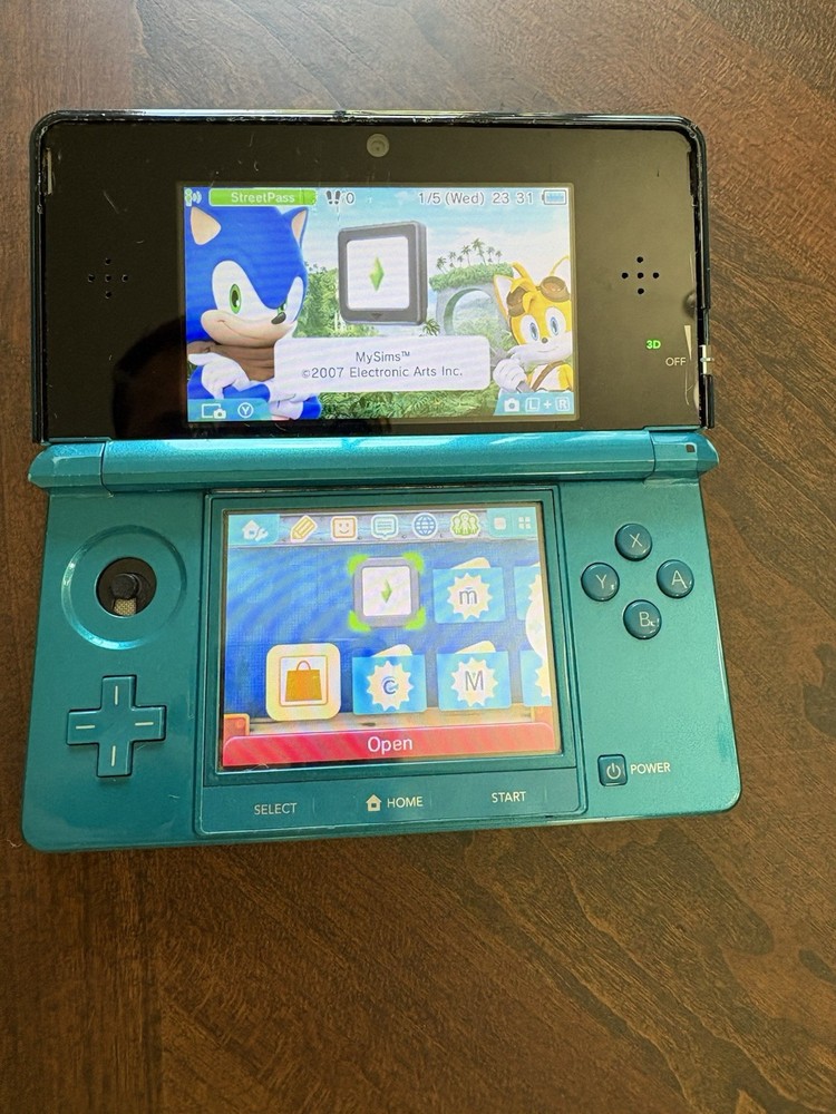 Nintendo 3DS Aqua Blue Handheld Console System CTR-001 Tested Heavy Wear/Scratch
