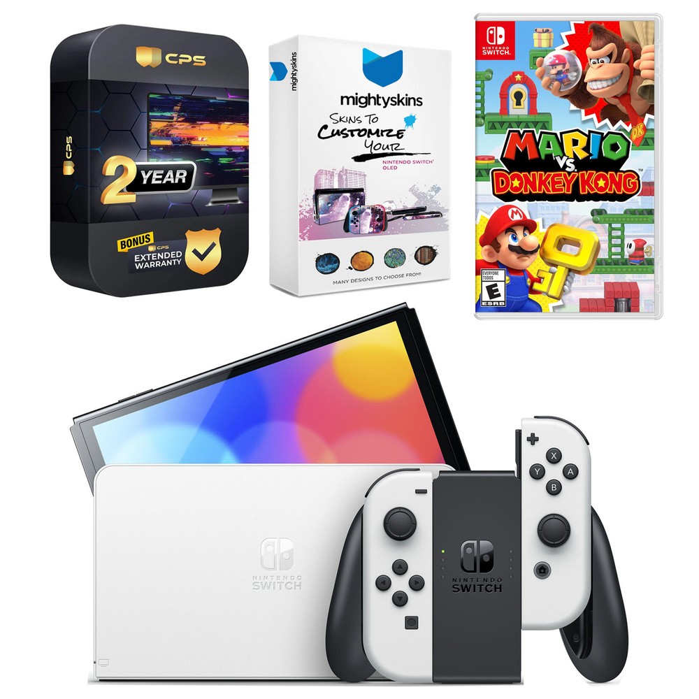 Nintendo Switch White OLED Console + Mario vs. Donkey Kong Bundle