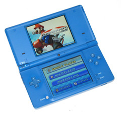 Nintendo DSi Blue Console System Bundle w/ Mario Kart & Stylus (5 Games) TESTED!