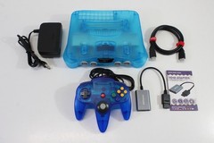Nintendo 64 Clear Transparent Ice Blue Console Controller AC S-Video to HDMI N64