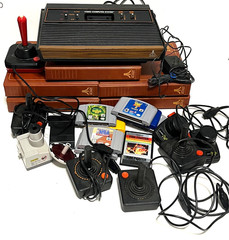 ATARI CX-2600 Console “Bundle” Controllers 32x Games Binders Joysticks UNTESTED