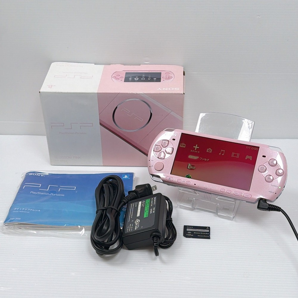 Sony PSP 3000 Blossom Pink Boxed Tested w/ 32MB Memory AC Adapter No Battery #03