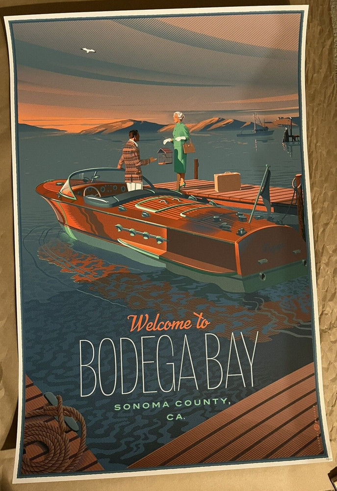 Welcome Bodega Bay Laurent Durieux Poster Art Print Mondo Alfred Hitchcock Birds