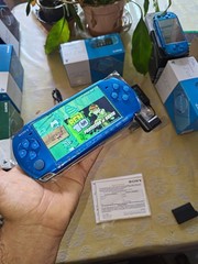 Sony PSP 3000 blue with 32 GB games USB-C adapter tipe c + case transparent