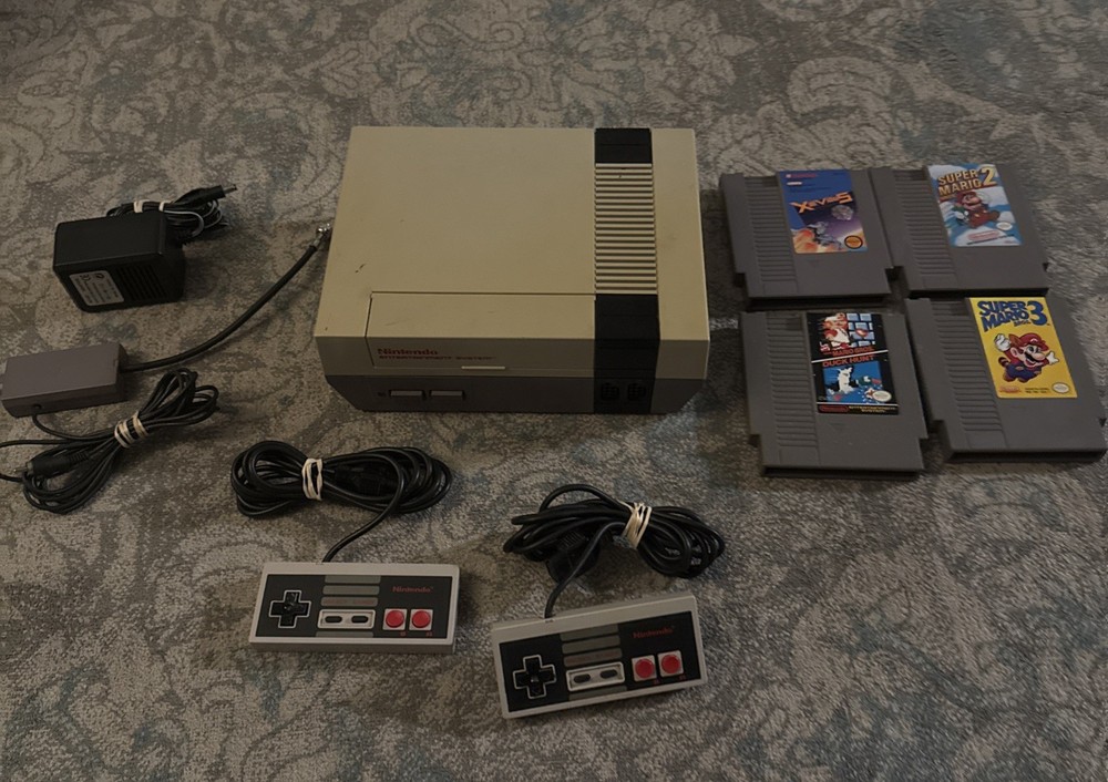 Original NES Nintendo Console Bundle With MARIO 1 2 3 Xevious Games TESTED