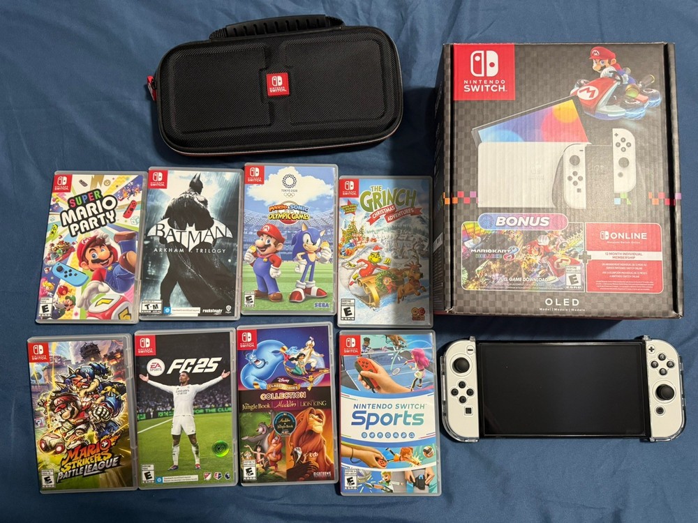 Nintendo Switch OLED Game Console White and Black With 8 Games