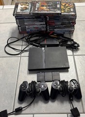 Sony PlayStation 2 PS2 Slim Black Console Bundle w Controller 3 memory, 23 games