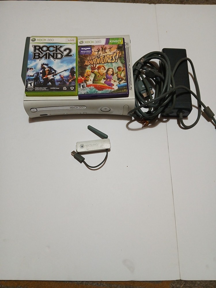 Microsoft Xbox 360 Bundle No Controller, Wireless WiFi Adapter , 2 Games