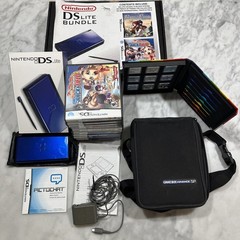 Nintendo DS Lite Cobalt Blue Console Bundle 9 Games New Battery Charger Cases