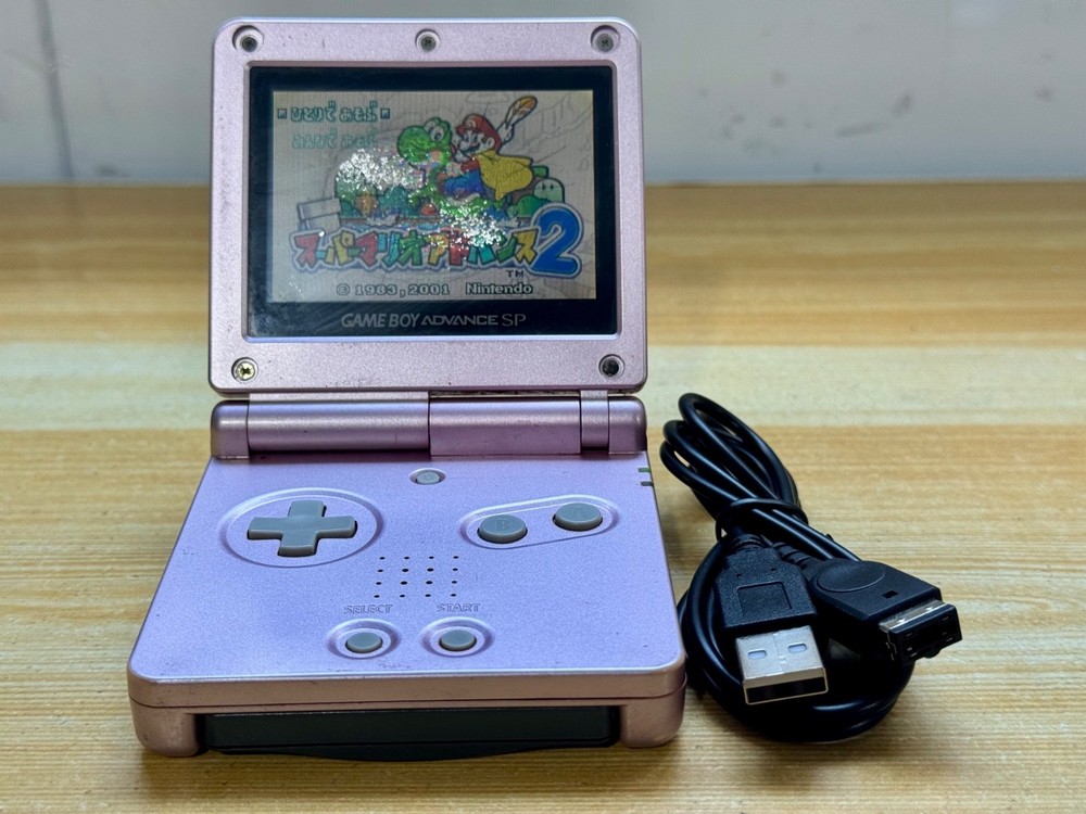 Nintendo Gameboy Advance SP AGS101 Pearl Pink Handheld w/ USB Cable & Battery