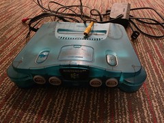 Nintendo 64 Ice Blue Console system N64 W/ Expansion Pack And adapter cable