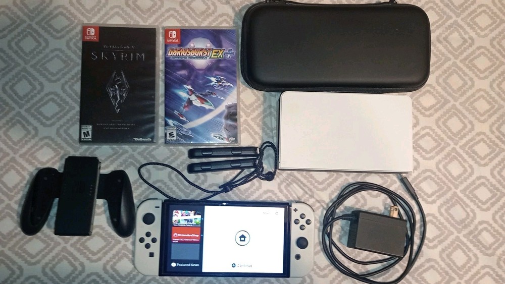 Nintendo Switch White OLED Handheld Console with Joycons, Cords, and Dock