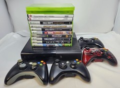 Xbox 360 E (Model 1538) with 12 Games + 4 Controllers – Works