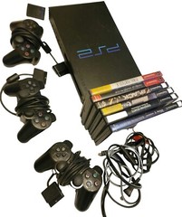 PlayStation 2 PS2 Fat Console Bundle-5 Games/3 Controllers/8mb Memory C- Tested