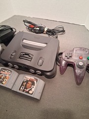 Nintendo 64 Gray Console Bundle 2 Controllers Power/AV + 007 & WCW nWo Revenge