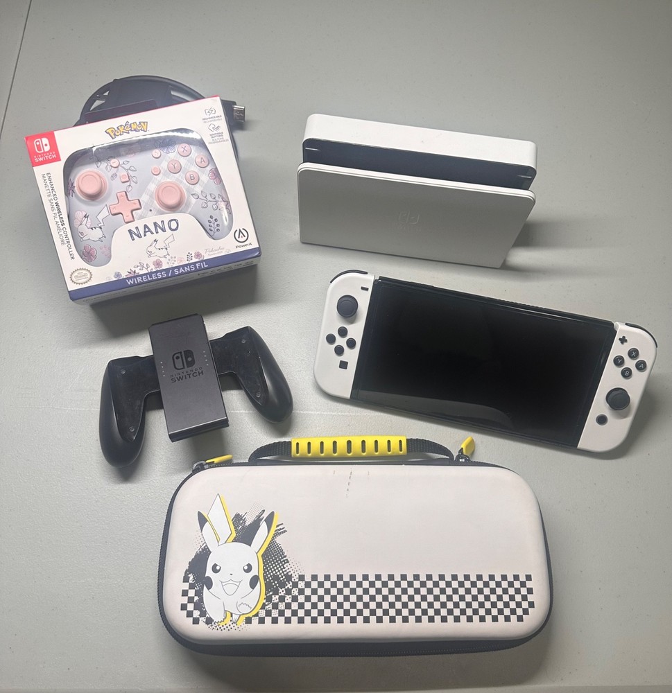 Nintendo Switch OLED White Console Pokemon Bundle – Used