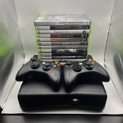 Xbox 360 S Console 4GB [No HDD] Bundle with 2 Controllers & 12 Games (Tested)