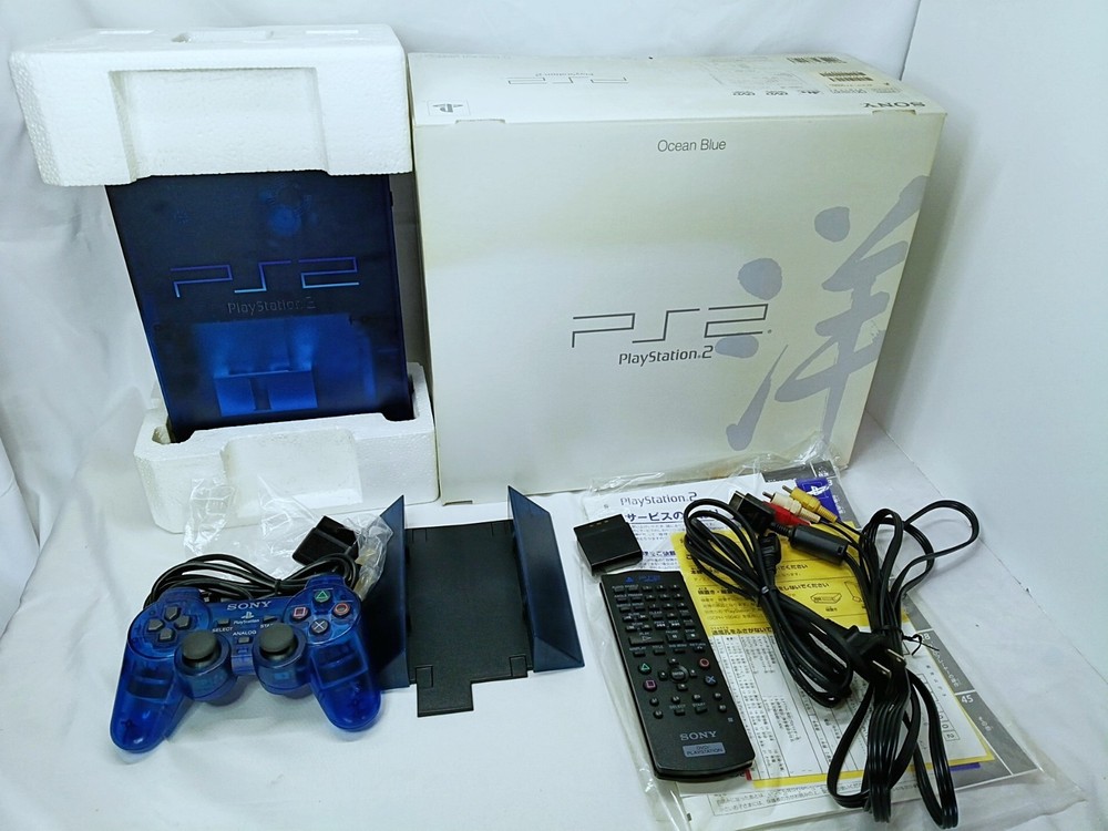 PS2 Ocean Blue Console Box set Playstation2 NTSC-J Japan Tested