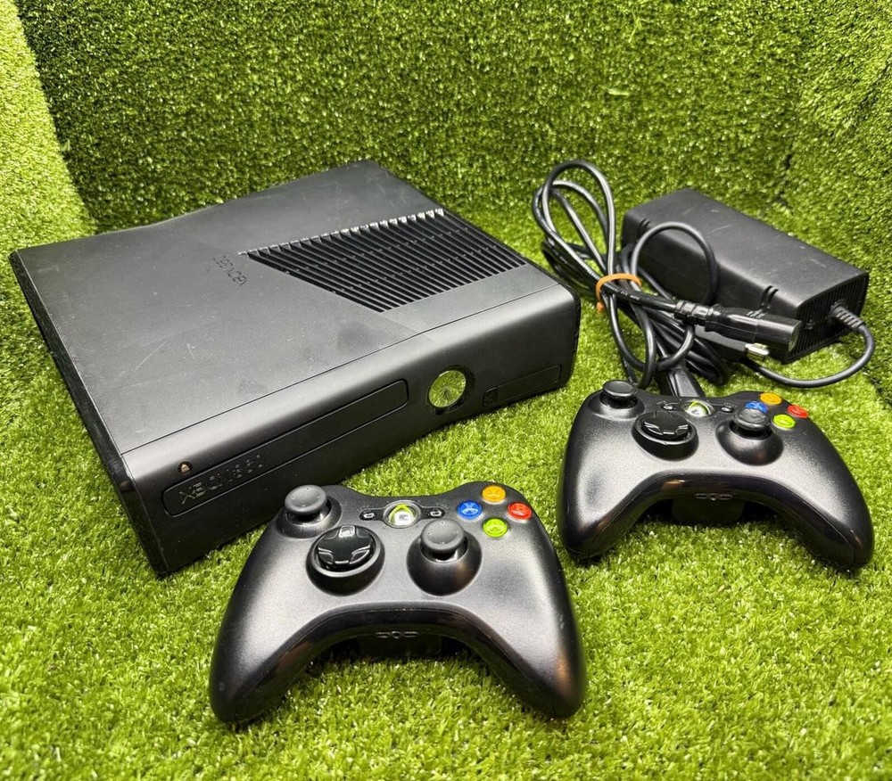 Microsoft Xbox 360 S Slim Console Model 1439 w/ 2 Controllers OEM PSU