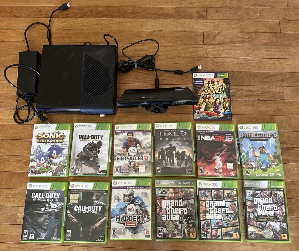 Microsoft Xbox 360 E Video Game Console WiFi + Kinect Bundle And Games Lot