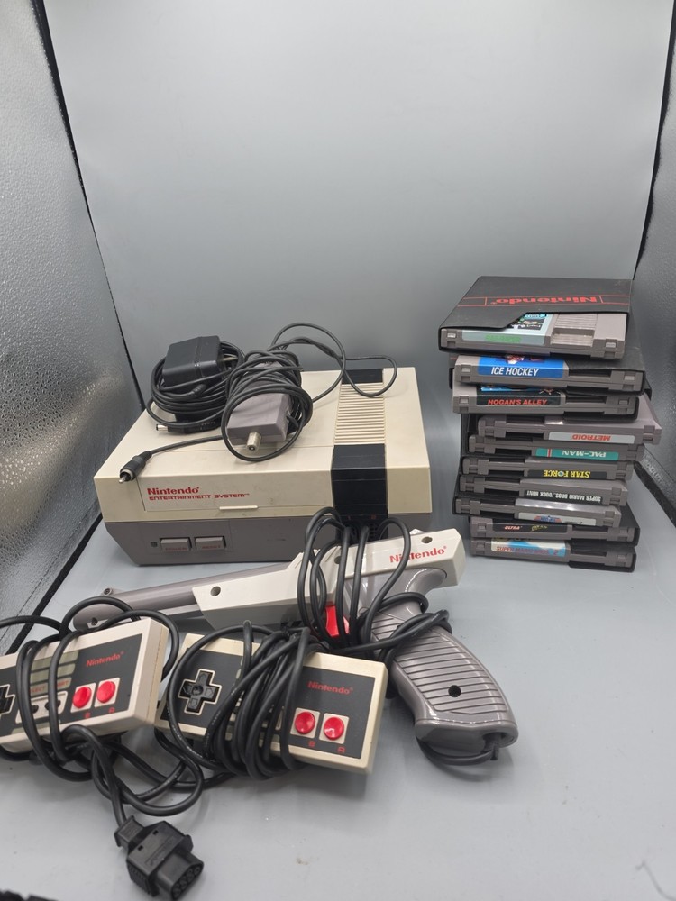 Original Working Nes With Controllers 10 Games Gun Cords Works Mario Hogan