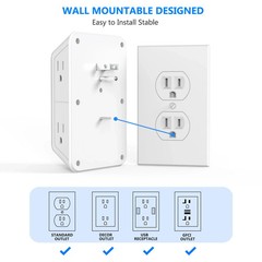 US Multi Socket Wall Socket with 6 AC Outlets 4 USB Port(2 Type C), Universal Pl