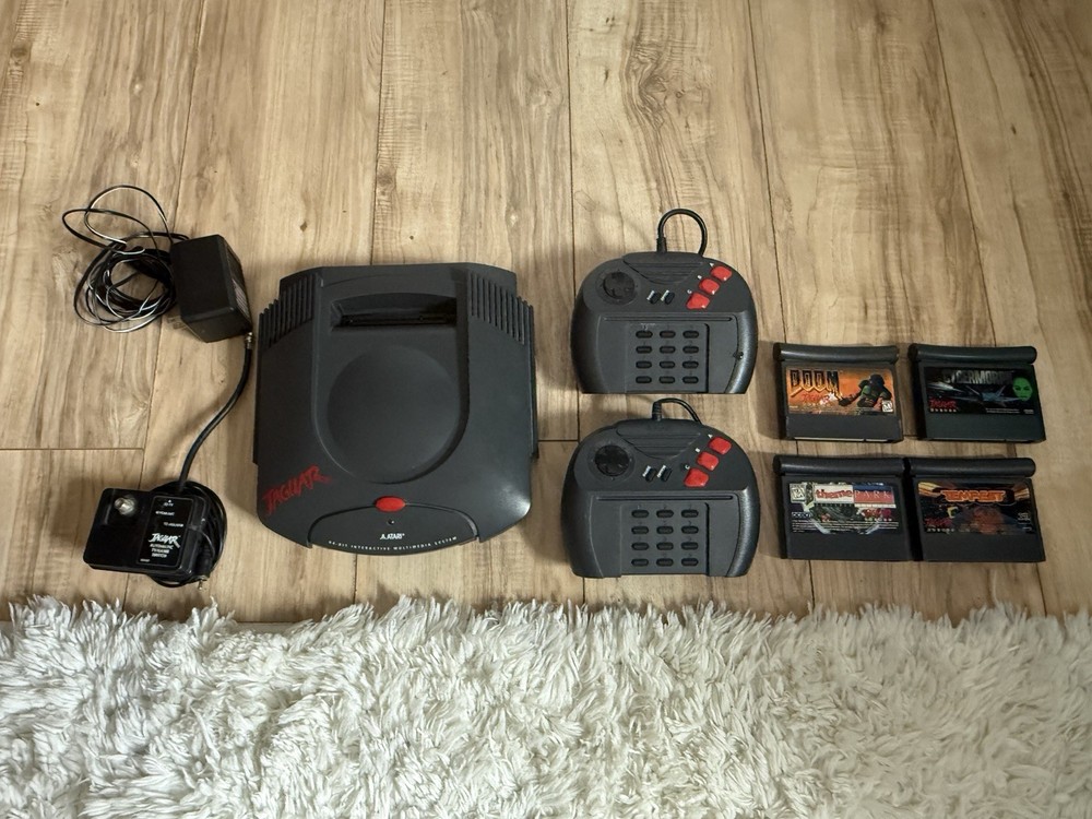 Atari Jaguar Console TESTED Bundle NTSC w/ 2 Controllers, Power Supply & 4 Games