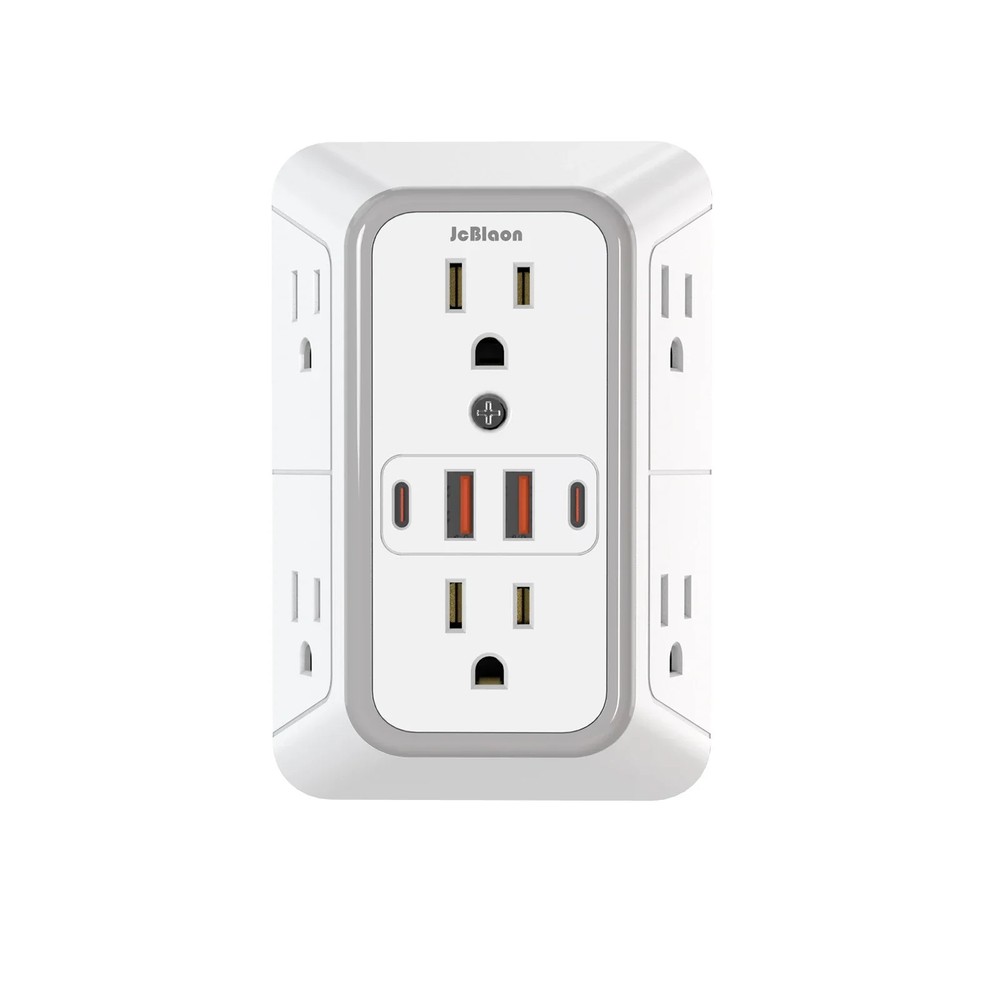US Multi Socket Wall Socket with 6 AC Outlets 4 USB Port(2 Type C), Universal Pl