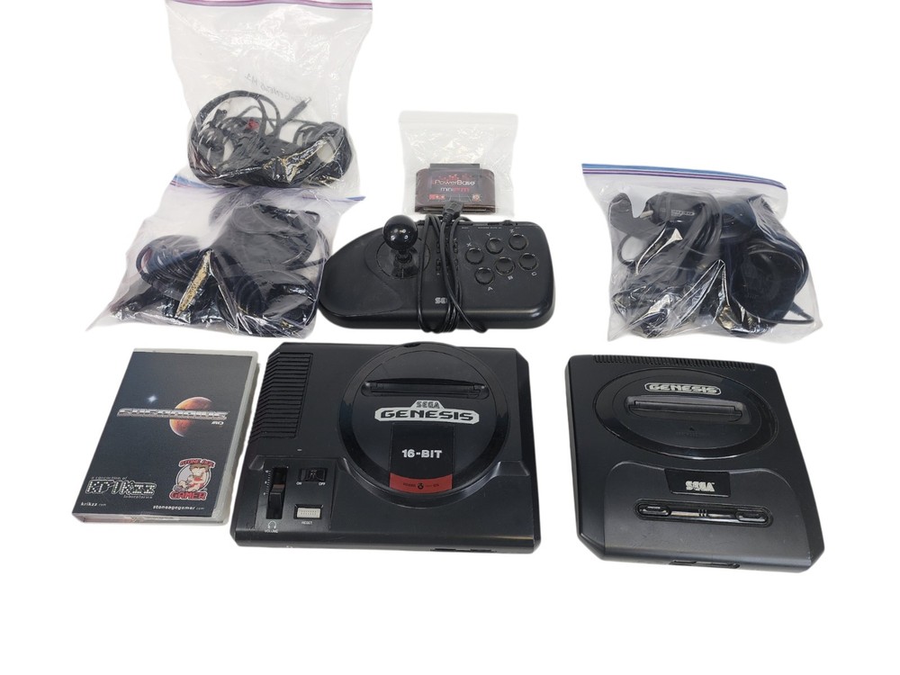Sega Genesis Model 1 & Model 2 Consoles w Cables Everdrive MD Power Base Mini FM