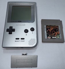 Nintendo Game Boy Pocket MGB-001 SILVER Console w/ Pit Fighter & Battery Door