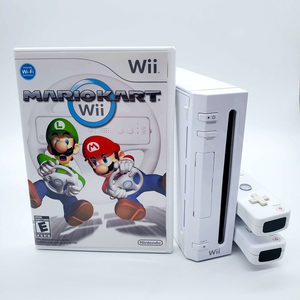 Nintendo Wii Console Complete Set Mario Kart GameCube Support
