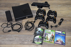 XBOX 360 S Console Bundle, 5 Controllers, Kinect, Power Supply, 4 Games – WORKS!
