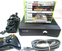 Xbox 360 S Console Bundle with Controller & 10 Games Tested Very Good Condition
