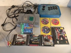 PS1 Action Bundle w/ hook ups, fighting stick & 2 official PS memory cards