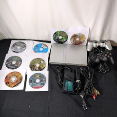 Sony Playstation 2 PS2 Bundle Slim Console Silver 2x Controller, Mem Card 8 Game